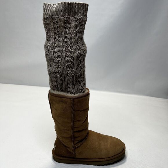 UGG Women's Tularosa Knit Detachable Knit Collar Boots Chestnut Brown Sz 7 3178 - Picture 4 of 16